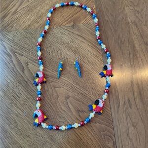 Colorful Parrot Necklace and Earring Set